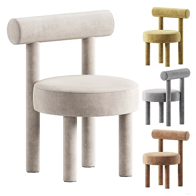 Modern Accent Chair Featuring Round Velvet Seat And Cylindrical Legs In Multiple Colors 3d model
