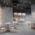 Modern Milk Tea Shop Interior With Tables Chairs Counter And Menu Boards