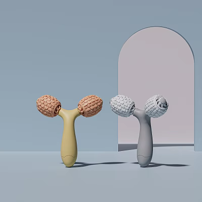 Handheld Fitness Massage Balls With Textured Surface For Muscle Recovery Yellow Gray 3d model