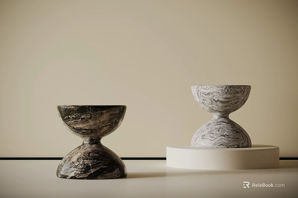 Modern Artistic Marble Patterned Stools In Dark And Light Tones On White Base 3d model