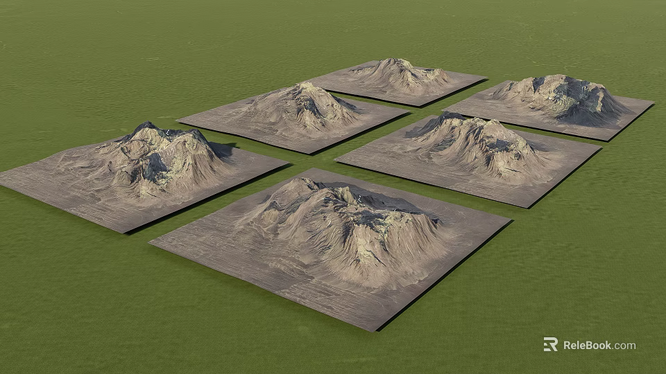 Multiple Garden Landscape Rockery Models on Square Bases with Green Background 3d model 