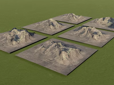 Multiple Garden Landscape Rockery Models on Square Bases with Green Background 3d model