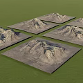 Multiple Garden Landscape Rockery Models on Square Bases with Green Background