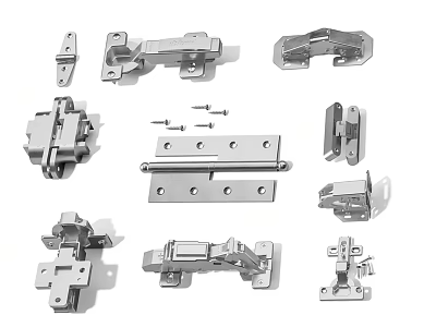 Various Metal Hinges And Hardware Accessories For Furniture Connections 3d model