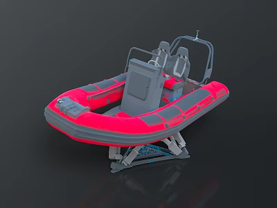 Red and Gray Inflatable Boat with Seats on Display Stand 3d model