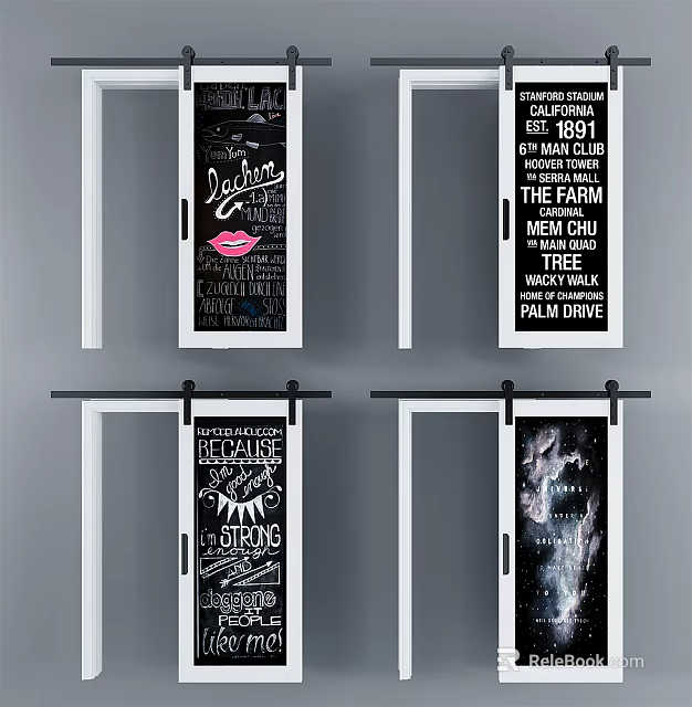 Decorative Barn Door Designs With Hand-painted Art Text Patterns Starry Sky Themes And Creative Details 3d model 