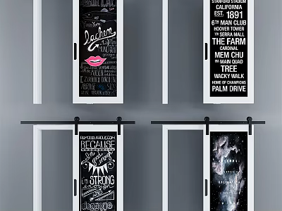 Decorative Barn Door Designs With Hand-painted Art Text Patterns Starry Sky Themes And Creative Details 3d model