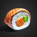 Fresh Japanese Salmon Sushi Roll With Rice And Cucumber Ingredients