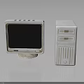 Vintage Computer Setup With CRT Monitor And Desktop Tower On Reflective Surface