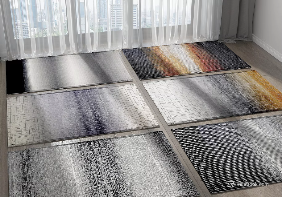 Square Rugs With Various Textures And Colors On Floor 3d model