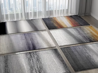 Square Rugs With Various Textures And Colors On Floor 3d model