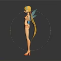 Game Movie Character With Blonde Long Hair Yellow Outfit And Blue Arm Bands Standing Pose
