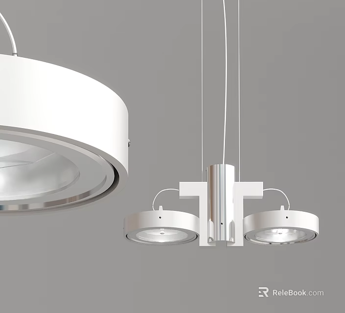 Modern White Pendant Light With Double Circular Lamps For Interior Design 3d model