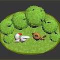 Cartoon Scene With Green Bamboo Stalks Leafy Bushes White Rabbit And Brown Raccoon On Grass