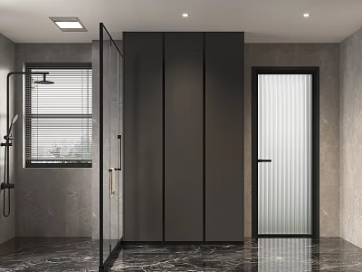 Sleek Modern Dark Tone Bathroom With Glass Shower Partition And Elegant Marble Interior Design 3d model