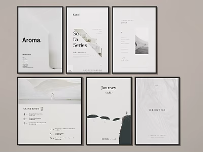 Minimalist Poster Design Collection Featuring Aroma Sea Journey Breathe Themes 3d model