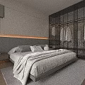 Modern Bedroom Interior With Large Bed Built in Wardrobe Dressing Table And Ambient Lighting 3d model