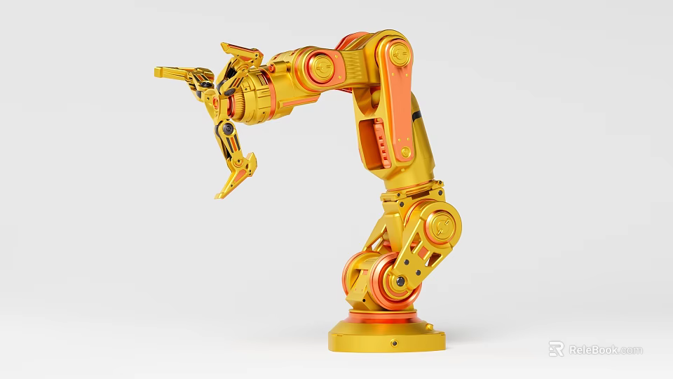 Advanced Industrial Robot Arm Featuring Golden Orange Color And Multiple Mechanical Joints 3d model 