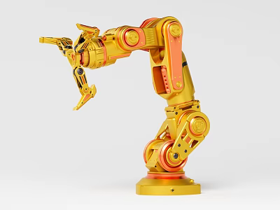 Advanced Industrial Robot Arm Featuring Golden Orange Color And Multiple Mechanical Joints 3d model