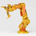 Advanced Industrial Robot Arm Featuring Golden Orange Color And Multiple Mechanical Joints