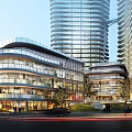 Sleek Contemporary Commercial Complex With Glass Facade High Rise Towers And Urban Pedestrian Area