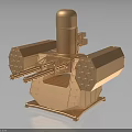 Copper Colored Multiple Barrel Naval Defense Weapon With Cylindrical Component And Stable Base