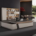 Modern Office Desk With Laptop Bookshelf Books Decorations Sofa And Green Trees