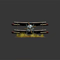 Light Blue Vintage Biplane Passenger Plane Model With Propeller On Grassy Rocky Base