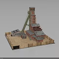 Red Brick Industrial Building Complex With Tall Tower Connected Roofs And Wooden Fence