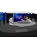 Modern Stage Design With Round Platform Blue Lighting And Large Screens 3d model