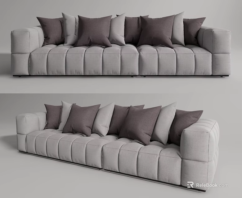 Comfortable Modern Gray Two-Seater Sofa with Dark Cushions and Tufted Design 3d model