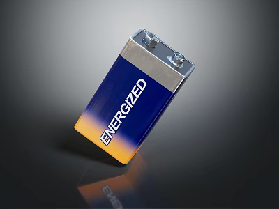 Energized Household Battery With Blue And Yellow Gradient And Silver Top 3d model