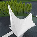 Green Circular Park Area With Trees Water Paths And Structures