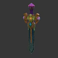 Fantasy Decorative Sword With Pink Gemstones Golden Accents And Blue Blade