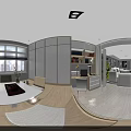Modern Living and Dining Room Interior With White Table Chairs Sofa and Green Plants