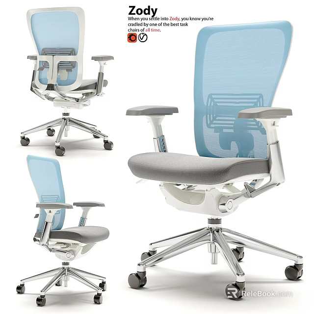 Ergonomic Modern Office Desk Chair Set With Mesh Back Gray Seat And Wheels 3d model 