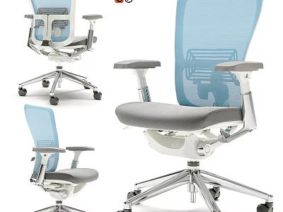 Ergonomic Modern Office Desk Chair Set With Mesh Back Gray Seat And Wheels 3d model