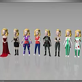 Blonde Female Characters Standing in a Row with Various Outfits and Reflections
