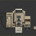 Vintage Electronic Devices Setup With Retro TV Telephone Fan And Label