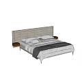 Double Bed With Gray Upholstered Headboard White Sheets Gray Blanket and Patterned Pillow 3d model