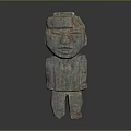 Ancient Greenish Stone Human Figure Sculpture With Distinct Facial Features And Simple Body Structure