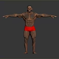 Muscular Man in Red Shorts with Arms Outstretched Showcasing Fit Physique on Gray Gradient Background