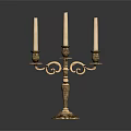 Classic Gold Tone Candelabra With Three Candles Ornate Carvings And Stable Base