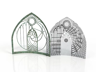 Green Silver Decorative Arched Elements With Intricate Geometric And Circular Patterns 3d model