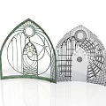 Green Silver Decorative Arched Elements With Intricate Geometric And Circular Patterns 3d model