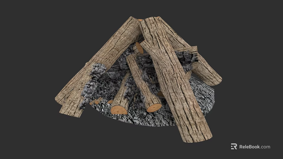 Cozy Fireplace Featuring Stacked Logs and Ash in Home Interior Design 3d model 