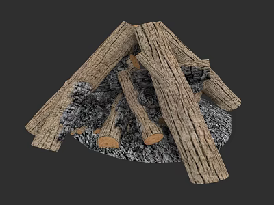 Cozy Fireplace Featuring Stacked Logs and Ash in Home Interior Design 3d model