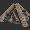 Cozy Fireplace Featuring Stacked Logs and Ash in Home Interior Design 3d model