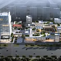 Modern Office Building Complex With Urban Greenery Roads And Multiple Buildings