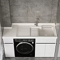 Modern Laundry Cabinet Setup With Washing Machine Sink Countertop Faucet And Storage Cabinets